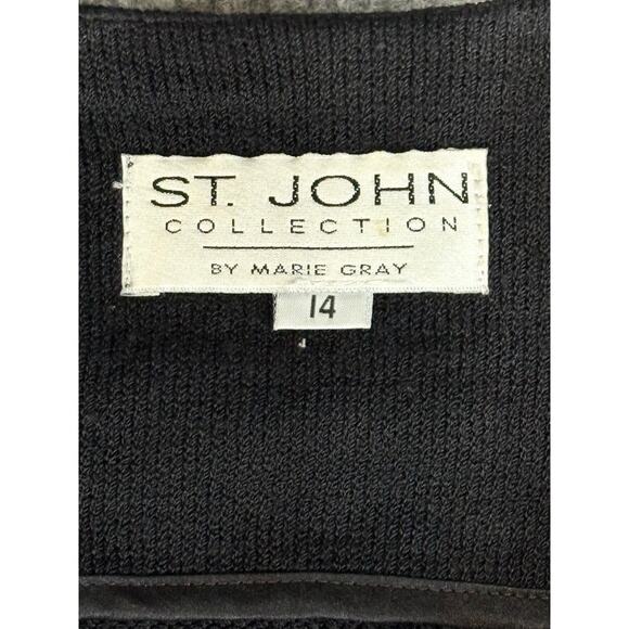 Rare St John Collection Marie Gray 2 pc Knit Suit Jacket Skirt Sz 14 Black Gold - Picture 6 of 13